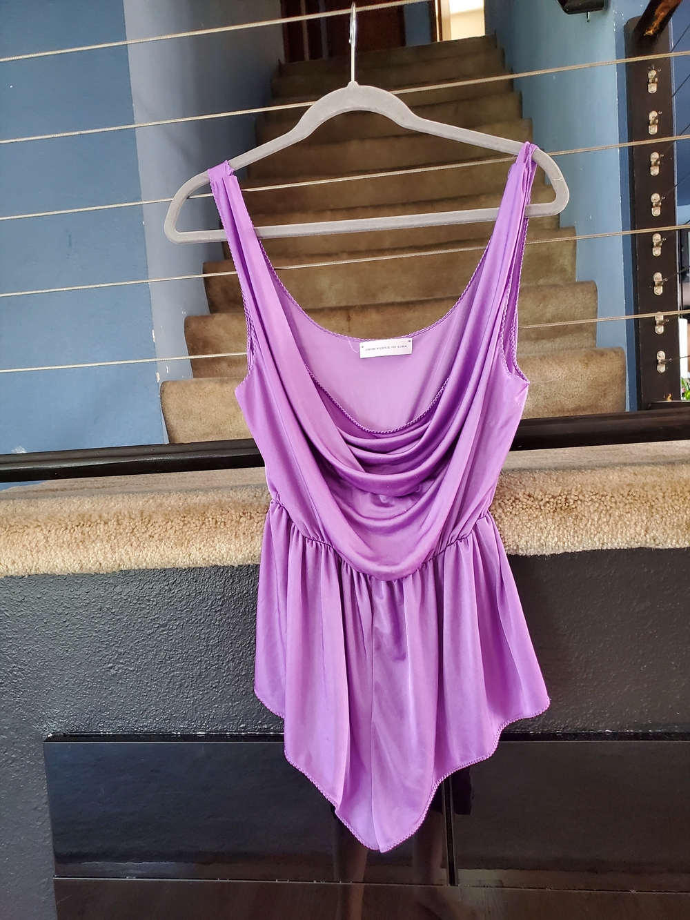 Drape-Front Lavender Satin Sleepwear Romper